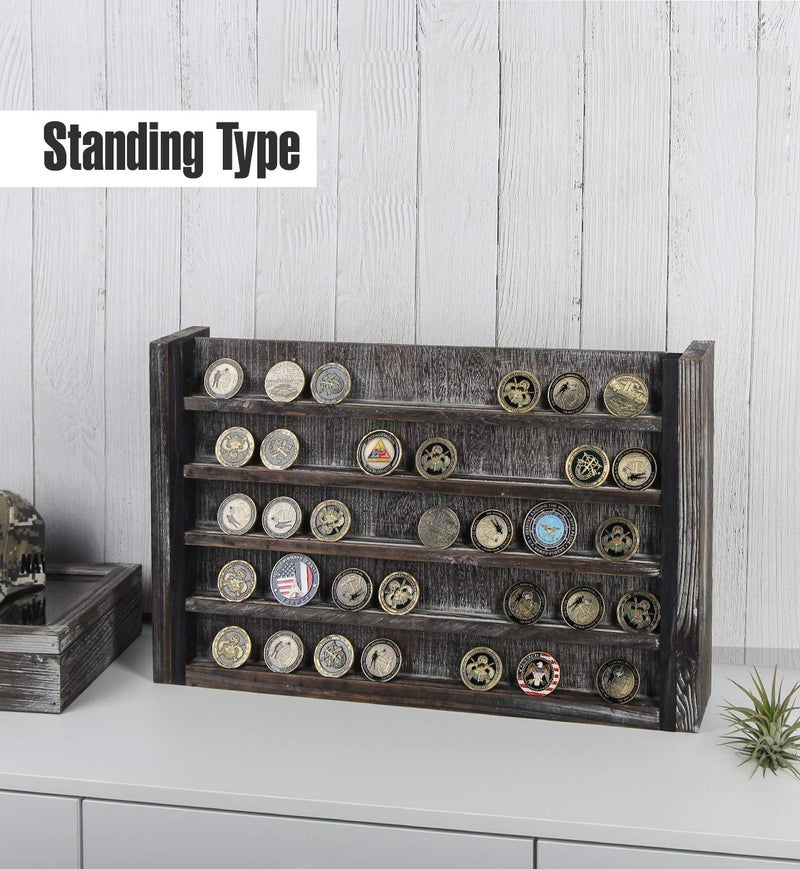 J JACKCUBE DESIGN Rustic Wood Wall Mount Coins Display Rack - 5 Tier Military Holder for Army, Air Force, Navy Awards Collectors Shelf - MK590A - Image 4